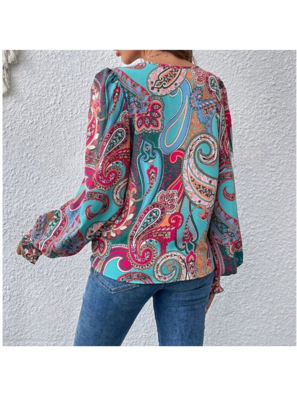 Paisley Print Flounce Sleeve Blouse - Picture 6 of 10